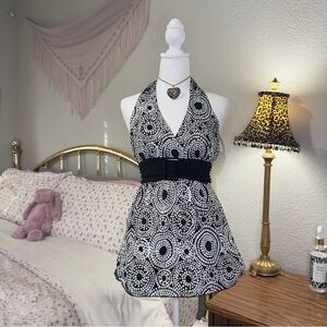 Y2K Black and White Halter Top